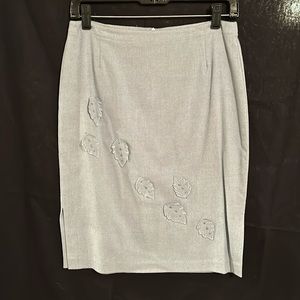 Vintage pale blue Laundry pencil skirt with leaf appliqués